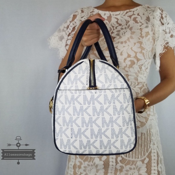 Michael Kors Medium Aria Satchel navy Vanilla Bag - Picture 3 of 8